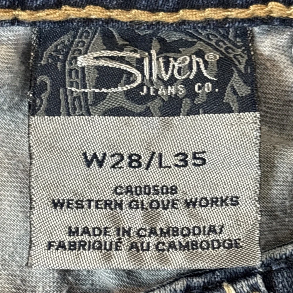 Silver Jeans Co Aiko Bootcut Jeans Womens 28x35 Dark Wash Blue Contrast Stitch